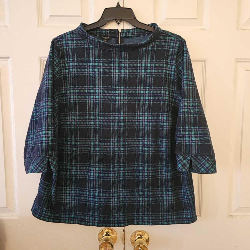 Talbots  Tartan Cotton blend 3X Plus Size 3/4 sleeve Patterned Top